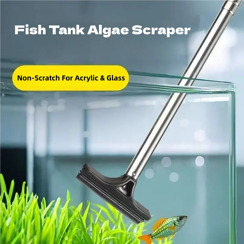 Marine Aquarium Glass Cleaner - Teleskopischer Aquarium-Algenabzieher aus Edelstahl mit Silikonkopf