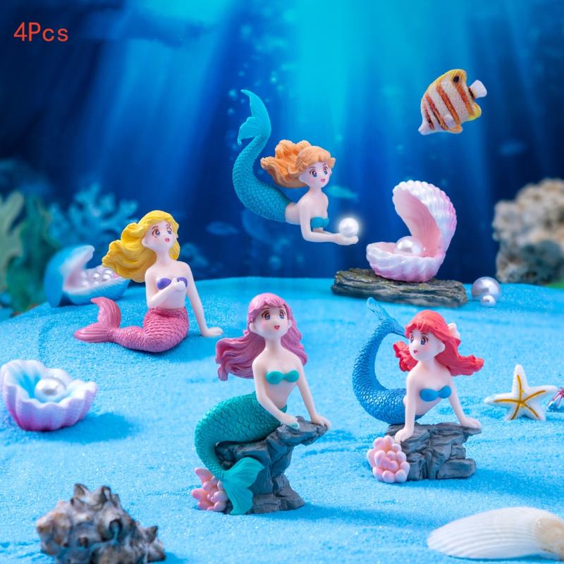 Marine Aquarium For Sale - 4 Stück Plastik-Aquarium-Dekofiguren Kleine Meerjungfrau Miniatur-Figuren