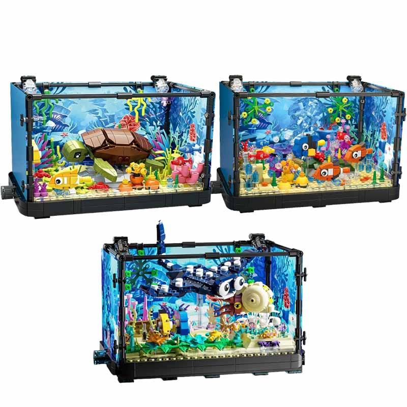 Marine Aquarium Home - Aquarium-Baustein-Set mit Licht, Aquarium, Meeresschildkröte, Baustein-Spielzeug